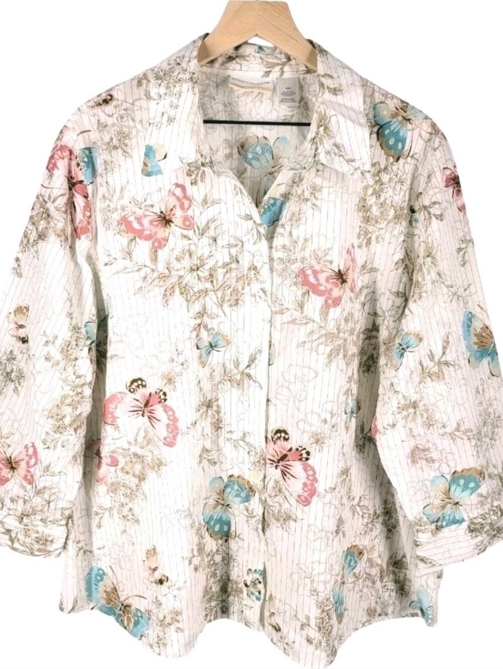 Alfred Dunner Floral Butterfly Blouse Plus 22W Semi Sheer Romantic Cottagecore